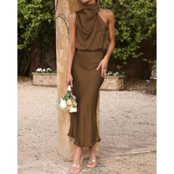 BTFBM Womens Sleeveless Cocktail Dresses Mock Neck Keyhole Elastic High Waist Wedding Guest Evening Party Maxi DressSolid Khaki