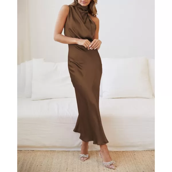BTFBM Womens Sleeveless Cocktail Dresses Mock Neck Keyhole Elastic High Waist Wedding Guest Evening Party Maxi DressSolid Khaki
