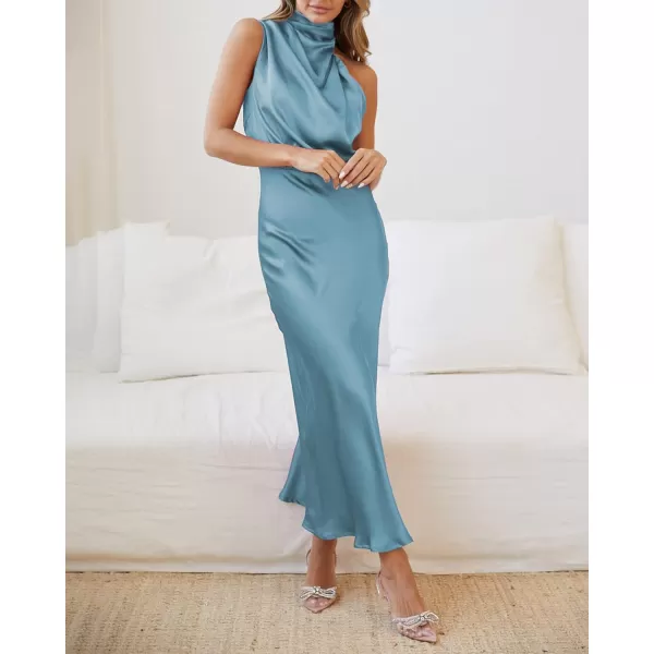 BTFBM Womens Sleeveless Cocktail Dresses Mock Neck Keyhole Elastic High Waist Wedding Guest Evening Party Maxi DressSolid Light Blue