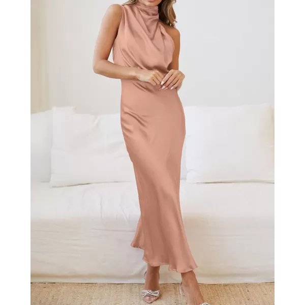 BTFBM Womens Sleeveless Cocktail Dresses Mock Neck Keyhole Elastic High Waist Wedding Guest Evening Party Maxi DressSolid Light Khaki