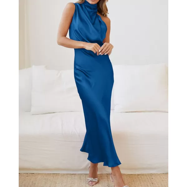 BTFBM Womens Sleeveless Cocktail Dresses Mock Neck Keyhole Elastic High Waist Wedding Guest Evening Party Maxi DressSolid Navy
