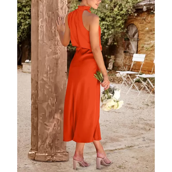 BTFBM Womens Sleeveless Cocktail Dresses Mock Neck Keyhole Elastic High Waist Wedding Guest Evening Party Maxi DressSolid Orange