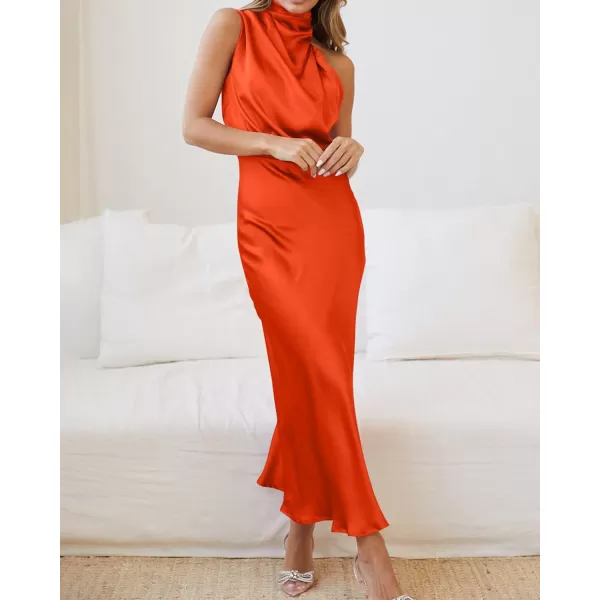 BTFBM Womens Sleeveless Cocktail Dresses Mock Neck Keyhole Elastic High Waist Wedding Guest Evening Party Maxi DressSolid Orange