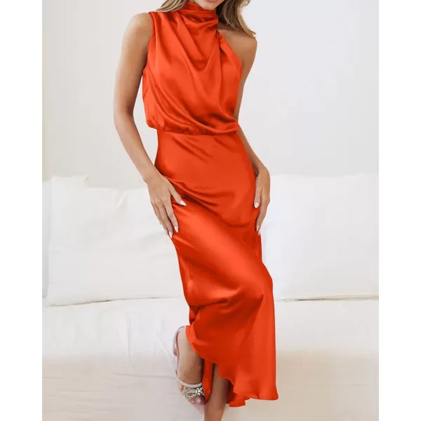 BTFBM Womens Sleeveless Cocktail Dresses Mock Neck Keyhole Elastic High Waist Wedding Guest Evening Party Maxi DressSolid Orange