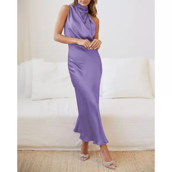 BTFBM Womens Sleeveless Cocktail Dresses Mock Neck Keyhole Elastic High Waist Wedding Guest Evening Party Maxi DressSolid Purple