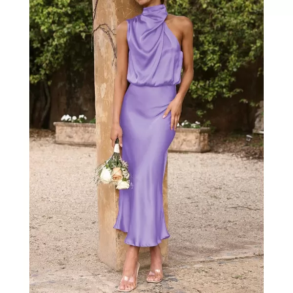 BTFBM Womens Sleeveless Cocktail Dresses Mock Neck Keyhole Elastic High Waist Wedding Guest Evening Party Maxi DressSolid Purple