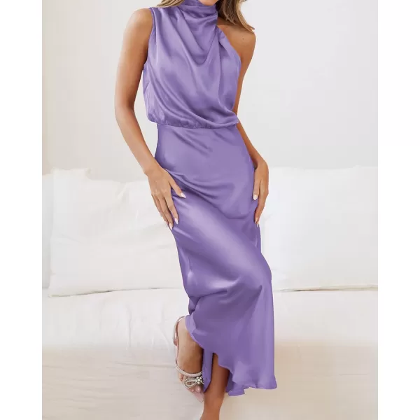 BTFBM Womens Sleeveless Cocktail Dresses Mock Neck Keyhole Elastic High Waist Wedding Guest Evening Party Maxi DressSolid Purple
