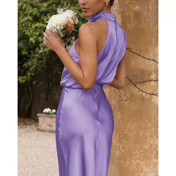 BTFBM Womens Sleeveless Cocktail Dresses Mock Neck Keyhole Elastic High Waist Wedding Guest Evening Party Maxi DressSolid Purple