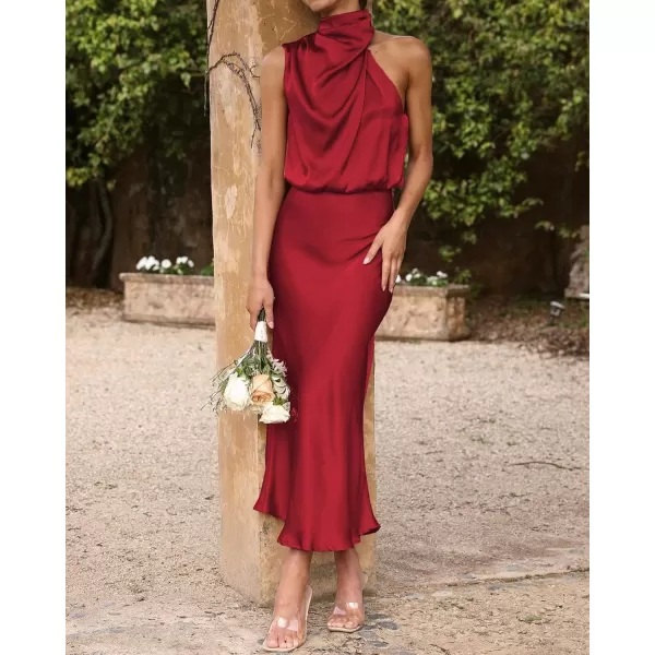 BTFBM Womens Sleeveless Cocktail Dresses Mock Neck Keyhole Elastic High Waist Wedding Guest Evening Party Maxi DressSolid Red