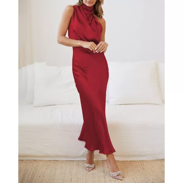 BTFBM Womens Sleeveless Cocktail Dresses Mock Neck Keyhole Elastic High Waist Wedding Guest Evening Party Maxi DressSolid Red