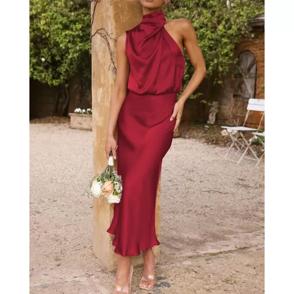 BTFBM Womens Sleeveless Cocktail Dresses Mock Neck Keyhole Elastic High Waist Wedding Guest Evening Party Maxi DressSolid Red