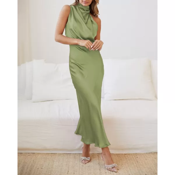 BTFBM Womens Sleeveless Cocktail Dresses Mock Neck Keyhole Elastic High Waist Wedding Guest Evening Party Maxi DressSolid Tender Green