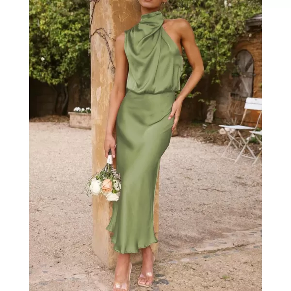BTFBM Womens Sleeveless Cocktail Dresses Mock Neck Keyhole Elastic High Waist Wedding Guest Evening Party Maxi DressSolid Tender Green