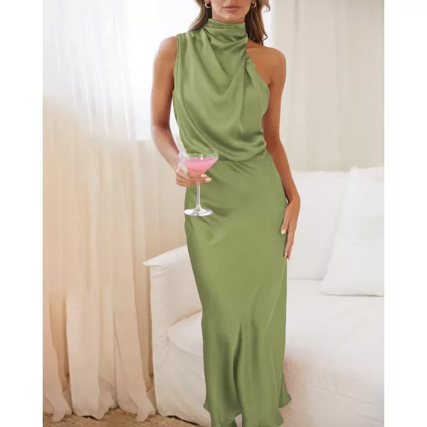 BTFBM Womens Sleeveless Cocktail Dresses Mock Neck Keyhole Elastic High Waist Wedding Guest Evening Party Maxi DressSolid Tender Green