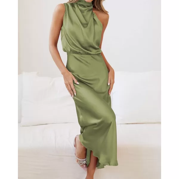BTFBM Womens Sleeveless Cocktail Dresses Mock Neck Keyhole Elastic High Waist Wedding Guest Evening Party Maxi DressSolid Tender Green