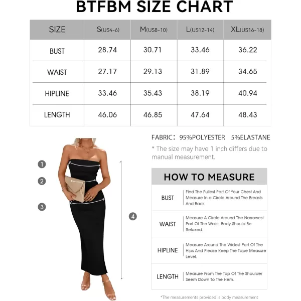 BTFBM Womens Strapless Tube Dress 2024 Summer Knit Backless Slit Formal Bodycon Wedding Cocktail Party Maxi DressesSolid Black