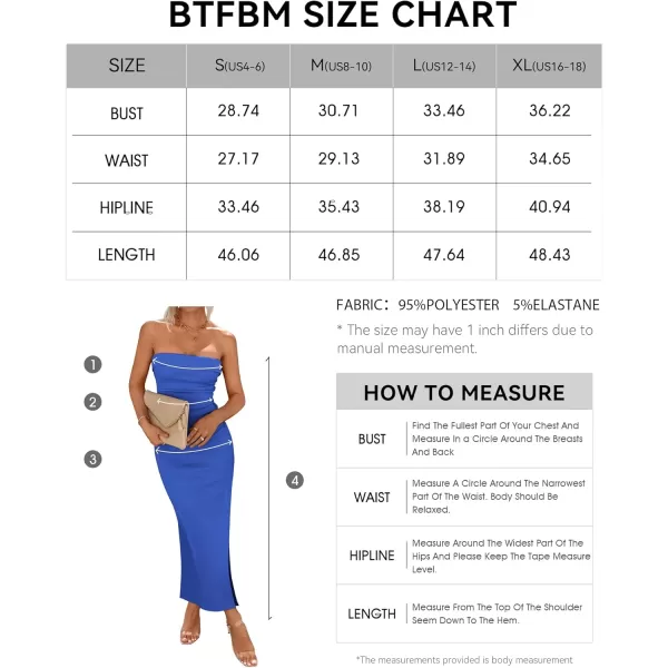 BTFBM Womens Strapless Tube Dress 2024 Summer Knit Backless Slit Formal Bodycon Wedding Cocktail Party Maxi DressesSolid Blue