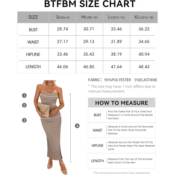 BTFBM Womens Strapless Tube Dress 2024 Summer Knit Backless Slit Formal Bodycon Wedding Cocktail Party Maxi DressesSolid Khaki