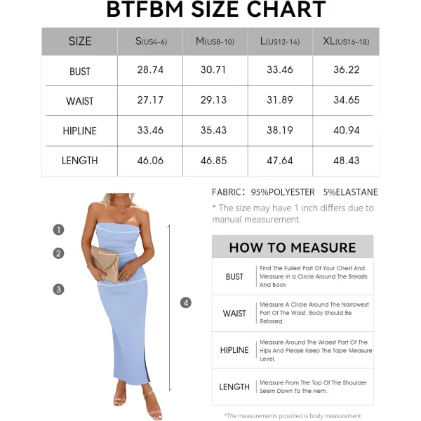BTFBM Womens Strapless Tube Dress 2024 Summer Knit Backless Slit Formal Bodycon Wedding Cocktail Party Maxi DressesSolid Light Blue
