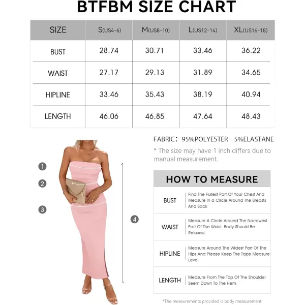 BTFBM Womens Strapless Tube Dress 2024 Summer Knit Backless Slit Formal Bodycon Wedding Cocktail Party Maxi DressesSolid Pink