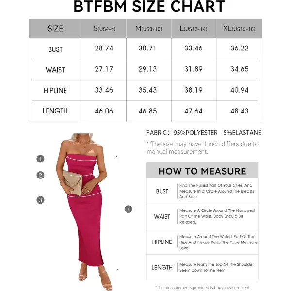 BTFBM Womens Strapless Tube Dress 2024 Summer Knit Backless Slit Formal Bodycon Wedding Cocktail Party Maxi DressesSolid Rose Red