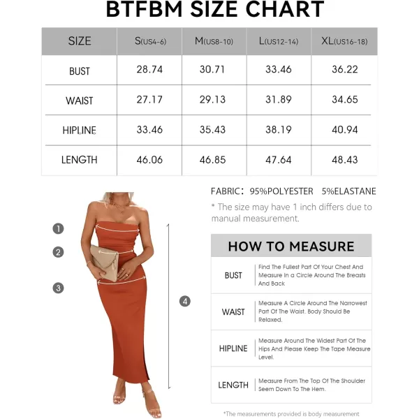 BTFBM Womens Strapless Tube Dress 2024 Summer Knit Backless Slit Formal Bodycon Wedding Cocktail Party Maxi DressesSolid Rust Red