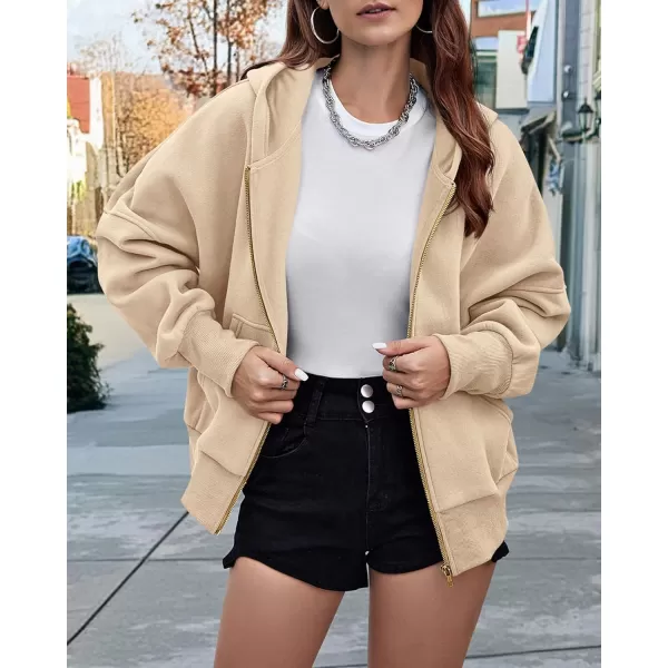 BTFBM Womens Zip Up Hoodies Long Sleeve Fashion Sweatshirt Fleece Y2K Hooded Jacket 2024 Trendy Fall Winter ClothesApricot