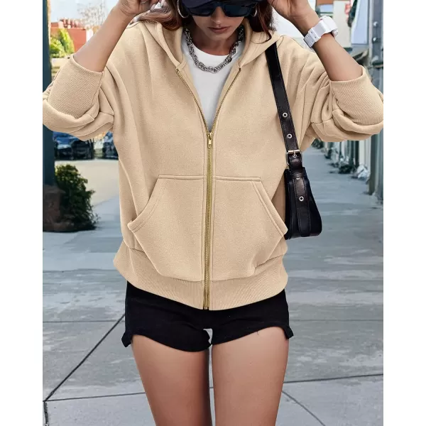 BTFBM Womens Zip Up Hoodies Long Sleeve Fashion Sweatshirt Fleece Y2K Hooded Jacket 2024 Trendy Fall Winter ClothesApricot