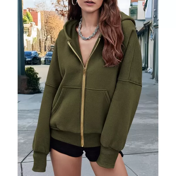 BTFBM Womens Zip Up Hoodies Long Sleeve Fashion Sweatshirt Fleece Y2K Hooded Jacket 2024 Trendy Fall Winter ClothesArmy Green