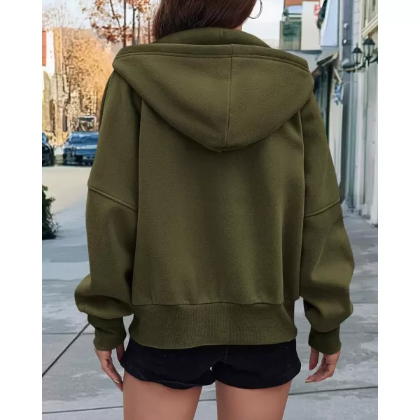 BTFBM Womens Zip Up Hoodies Long Sleeve Fashion Sweatshirt Fleece Y2K Hooded Jacket 2024 Trendy Fall Winter ClothesArmy Green
