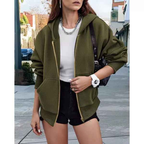 BTFBM Womens Zip Up Hoodies Long Sleeve Fashion Sweatshirt Fleece Y2K Hooded Jacket 2024 Trendy Fall Winter ClothesArmy Green