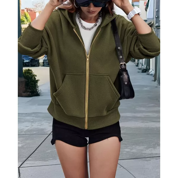 BTFBM Womens Zip Up Hoodies Long Sleeve Fashion Sweatshirt Fleece Y2K Hooded Jacket 2024 Trendy Fall Winter ClothesArmy Green