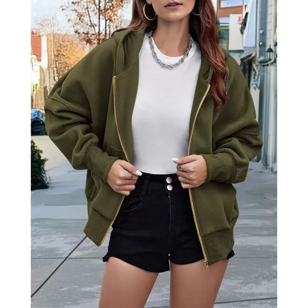 BTFBM Womens Zip Up Hoodies Long Sleeve Fashion Sweatshirt Fleece Y2K Hooded Jacket 2024 Trendy Fall Winter ClothesArmy Green