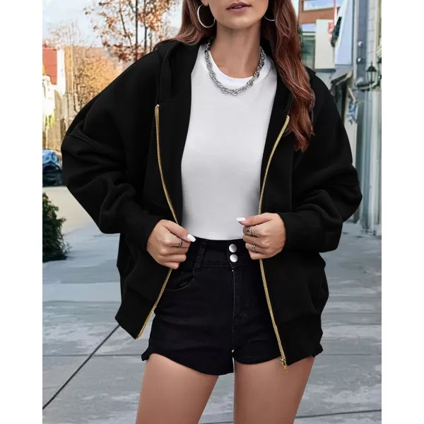 BTFBM Womens Zip Up Hoodies Long Sleeve Fashion Sweatshirt Fleece Y2K Hooded Jacket 2024 Trendy Fall Winter ClothesBlack