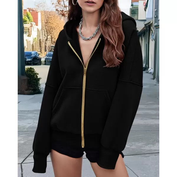 BTFBM Womens Zip Up Hoodies Long Sleeve Fashion Sweatshirt Fleece Y2K Hooded Jacket 2024 Trendy Fall Winter ClothesBlack
