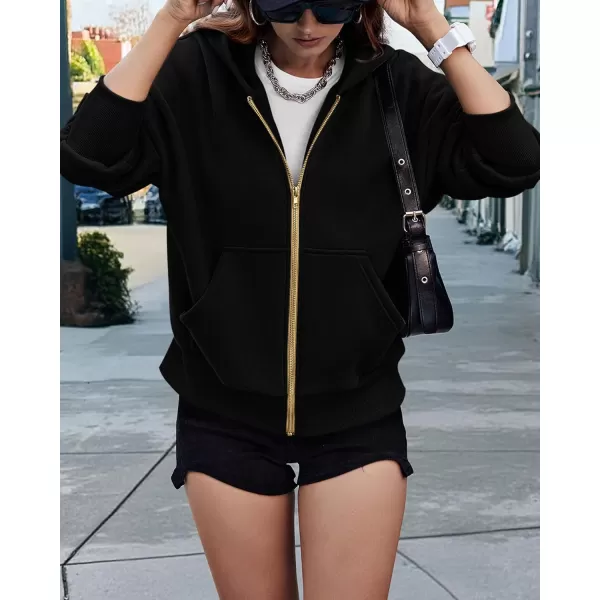BTFBM Womens Zip Up Hoodies Long Sleeve Fashion Sweatshirt Fleece Y2K Hooded Jacket 2024 Trendy Fall Winter ClothesBlack