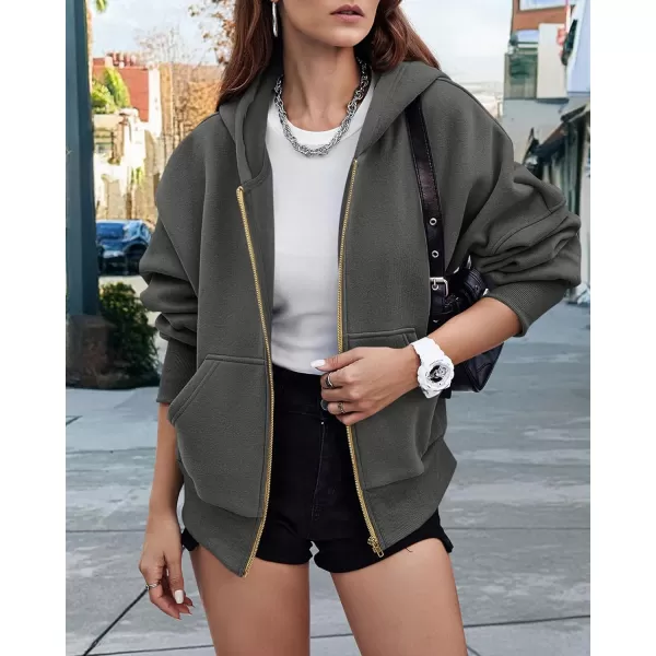 BTFBM Womens Zip Up Hoodies Long Sleeve Fashion Sweatshirt Fleece Y2K Hooded Jacket 2024 Trendy Fall Winter ClothesDark Grey