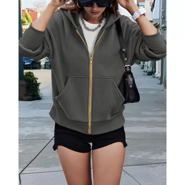 BTFBM Womens Zip Up Hoodies Long Sleeve Fashion Sweatshirt Fleece Y2K Hooded Jacket 2024 Trendy Fall Winter ClothesDark Grey