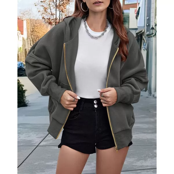 BTFBM Womens Zip Up Hoodies Long Sleeve Fashion Sweatshirt Fleece Y2K Hooded Jacket 2024 Trendy Fall Winter ClothesDark Grey