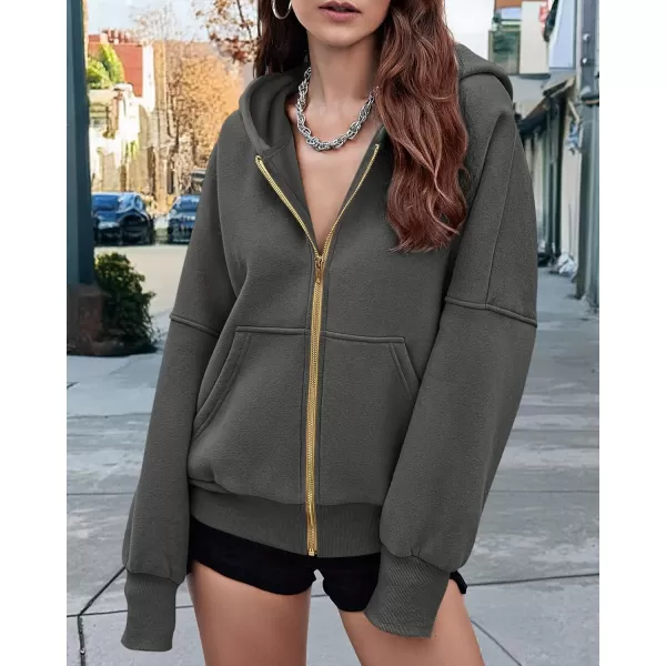 BTFBM Womens Zip Up Hoodies Long Sleeve Fashion Sweatshirt Fleece Y2K Hooded Jacket 2024 Trendy Fall Winter ClothesDark Grey