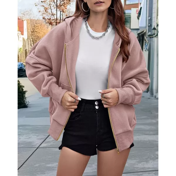 BTFBM Womens Zip Up Hoodies Long Sleeve Fashion Sweatshirt Fleece Y2K Hooded Jacket 2024 Trendy Fall Winter ClothesGrey Pink