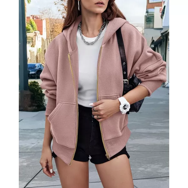 BTFBM Womens Zip Up Hoodies Long Sleeve Fashion Sweatshirt Fleece Y2K Hooded Jacket 2024 Trendy Fall Winter ClothesGrey Pink