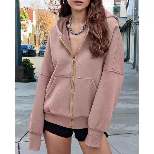 BTFBM Womens Zip Up Hoodies Long Sleeve Fashion Sweatshirt Fleece Y2K Hooded Jacket 2024 Trendy Fall Winter ClothesGrey Pink