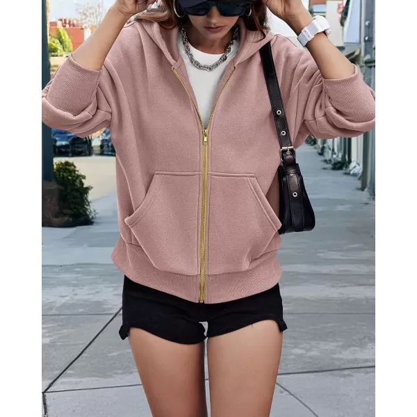 BTFBM Womens Zip Up Hoodies Long Sleeve Fashion Sweatshirt Fleece Y2K Hooded Jacket 2024 Trendy Fall Winter ClothesGrey Pink