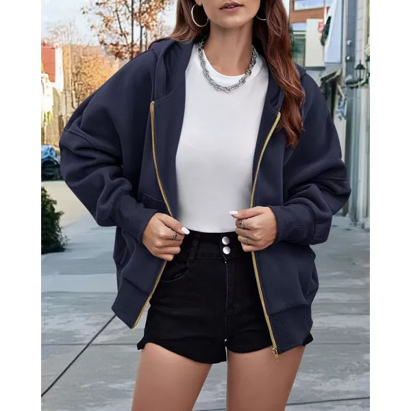 BTFBM Womens Zip Up Hoodies Long Sleeve Fashion Sweatshirt Fleece Y2K Hooded Jacket 2024 Trendy Fall Winter ClothesNavy
