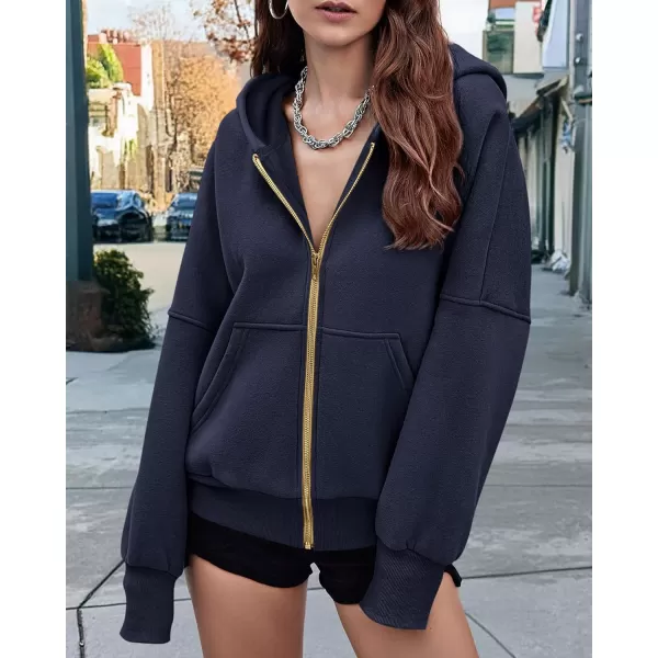 BTFBM Womens Zip Up Hoodies Long Sleeve Fashion Sweatshirt Fleece Y2K Hooded Jacket 2024 Trendy Fall Winter ClothesNavy