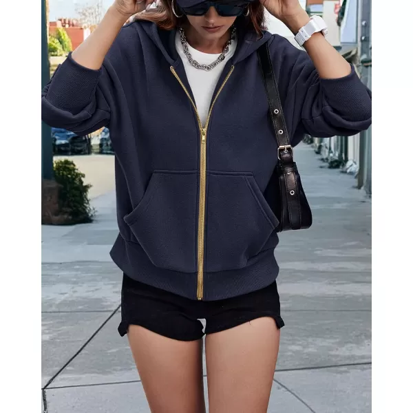 BTFBM Womens Zip Up Hoodies Long Sleeve Fashion Sweatshirt Fleece Y2K Hooded Jacket 2024 Trendy Fall Winter ClothesNavy