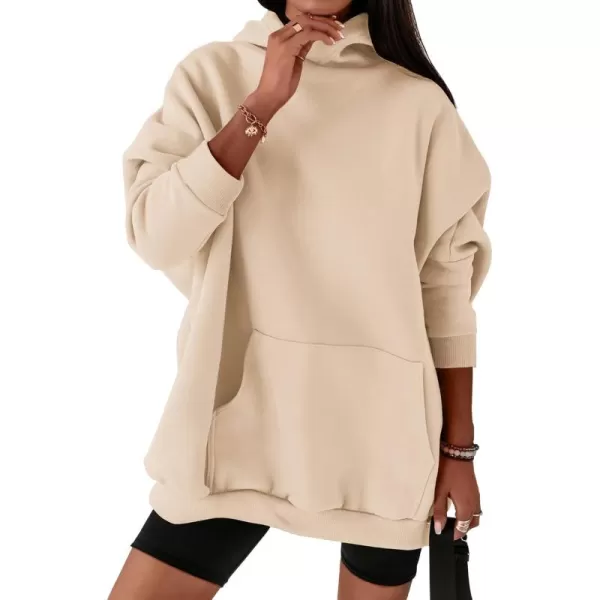 BTFBM Women Oversized Hoodies Pullover Fleece Hooded Sweatshirt Casual Long Sleeve Tops Sweater Fall Winter Fashion 2024Solid Beige