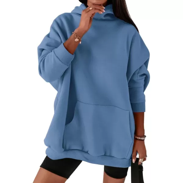 BTFBM Women Oversized Hoodies Pullover Fleece Hooded Sweatshirt Casual Long Sleeve Tops Sweater Fall Winter Fashion 2024Solid Blue