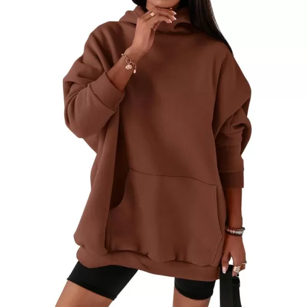 BTFBM Women Oversized Hoodies Pullover Fleece Hooded Sweatshirt Casual Long Sleeve Tops Sweater Fall Winter Fashion 2024Solid Dark Coffee